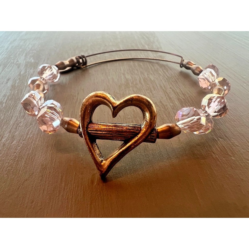 Alex & Ani Heart Bracelet Pink Crystal Rafaelian Gold Expandable Bangle Energy
